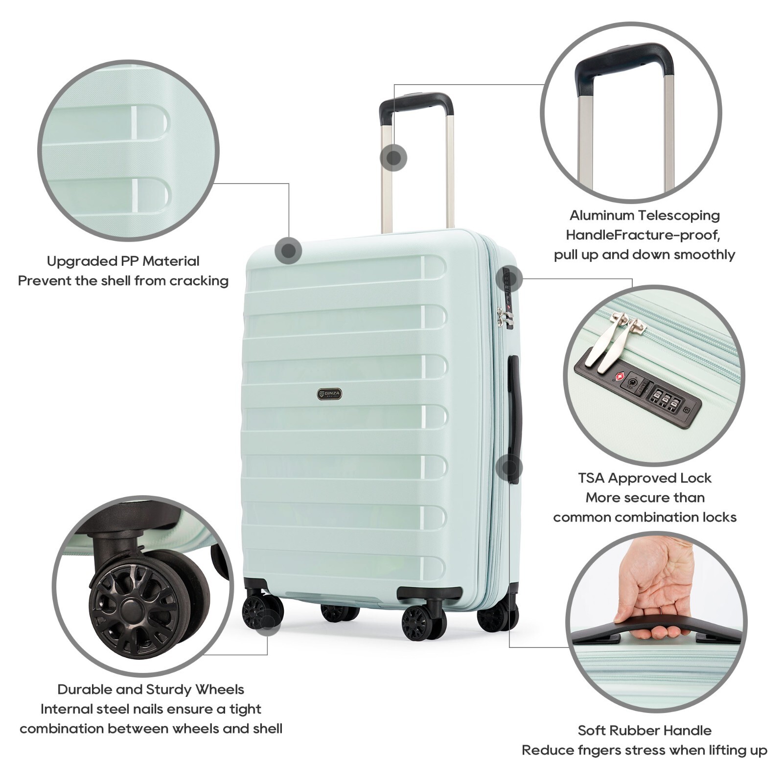 3Pcs Hard Shell Luggage Sets Expandable TSA Lock Suitcase with wheels,Light Blue