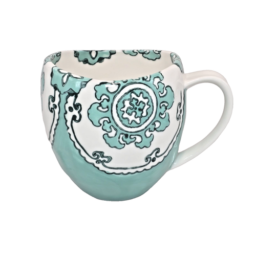 Anthrapologie Gloriosa Mug Seafoam Green & White 12oz. 3.5" x 3.5"