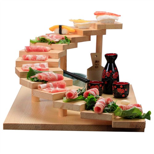Bambus Sushi Boot Holz drehbare Stufen Serviertablett, Küche japanische Schale Teller - Bild 14 von 74