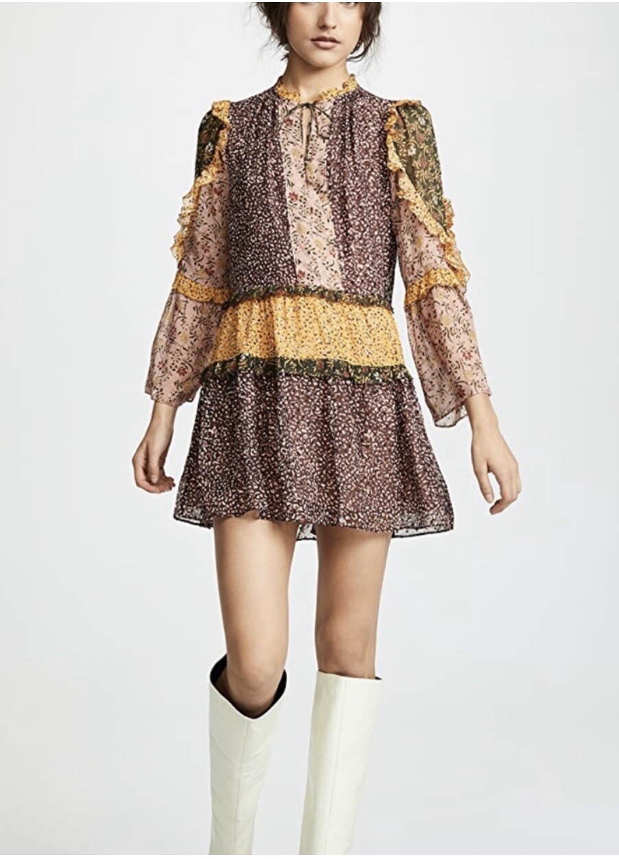 Ulla Johnson Silk Patchwork Drop Waist Dress 0 Fo… - image 5