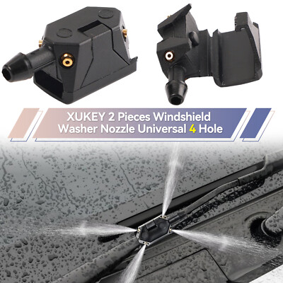 2-Pack Car Windshield Wiper Spray Jets - Universal Arm Mounted Washer Nozzles (Black)