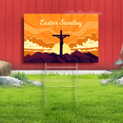 He Is Risen Easter Sunday Indoor Holy Week Palm Sunday Yard sign with H-Stakes 0