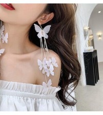Butterfly earrings fashion exaggerated long white bohemian tassel party earrings