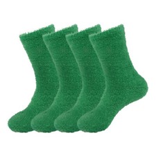 Women's Leafy Green Fuzzy Socks - Cozy Plush Home Socks - 4 Pack