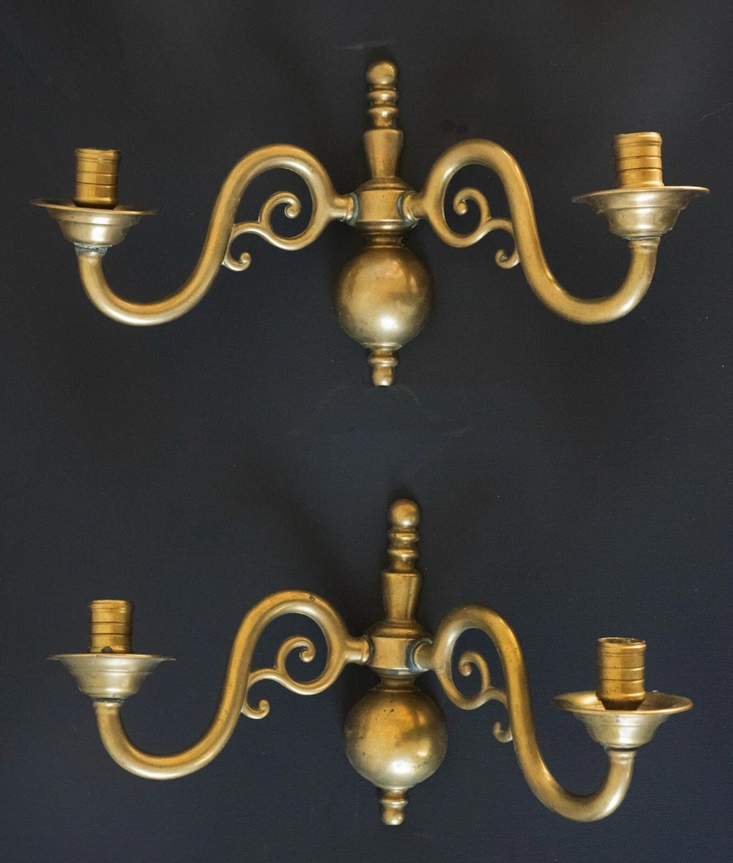 set of 2 Norwegian Høvik Verk Brass Candle holders Wall Sconce Scandinavian - Image 3 of 4