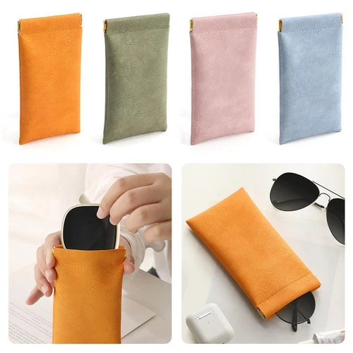 4PC Leather Mouth Snapped Sunglasses Eyeglass Glasses Soft Pouch Bag Pocket HOT - Picture 5 of 24