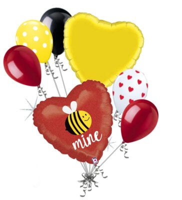 7 pc Bee Mine Love Heart Happy Valentines Day Balloon Bouquet Bumble Honey Bug