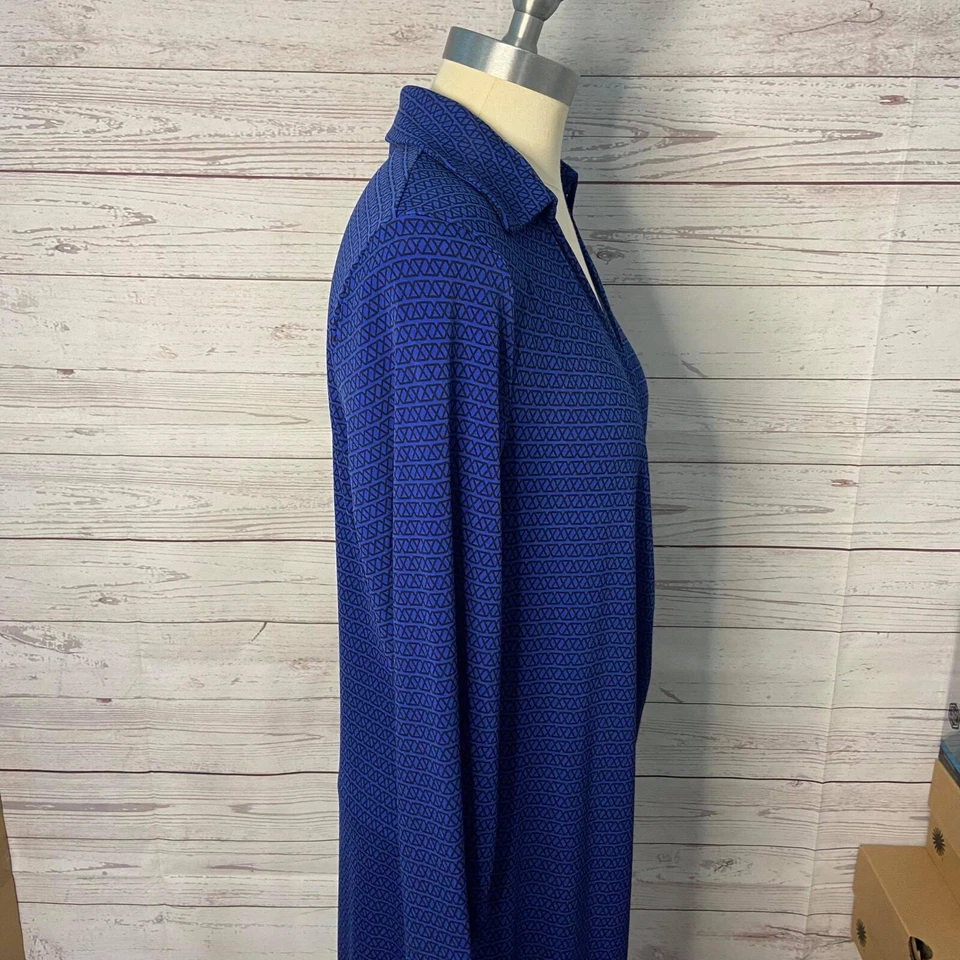 O vestido de malha de jersey stretch borda geométrica azul limitado, tamanho. L - Imagem 3 de 4
