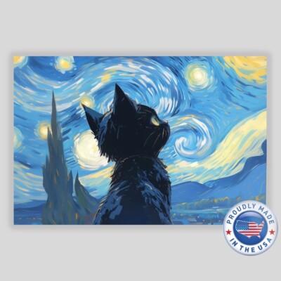 Vincent van Gogh's Starry Night Cat Poster Sized Premium  Photo Print 11 x 17 B