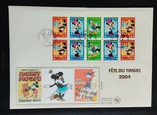 Grande Enveloppe Premier jour Soie 2004 Fête du timbre Disney Carnet Perpignan