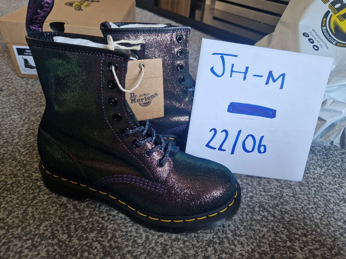 Dr. Martens 1460 Disco Iridescent Suede Lace Combat Boots Purple Gold UK 5