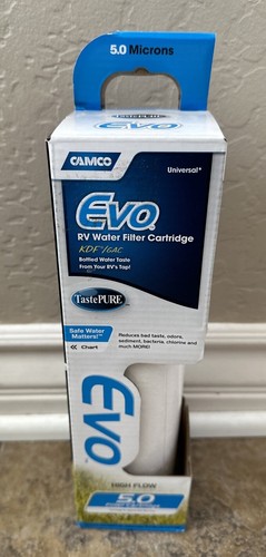 Camco EVO RV High Flow Water Filter Cartridge 5.0 micron KDF/GAC TastePURE 40621