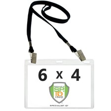 25 Pack- 6X4 Inch Badge Holder with Double Clip Lanyards Horizontal 6 x 4 