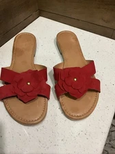 Mila Paoli Sandals Women's Made In Italy Suede Red Flower SlideSize
