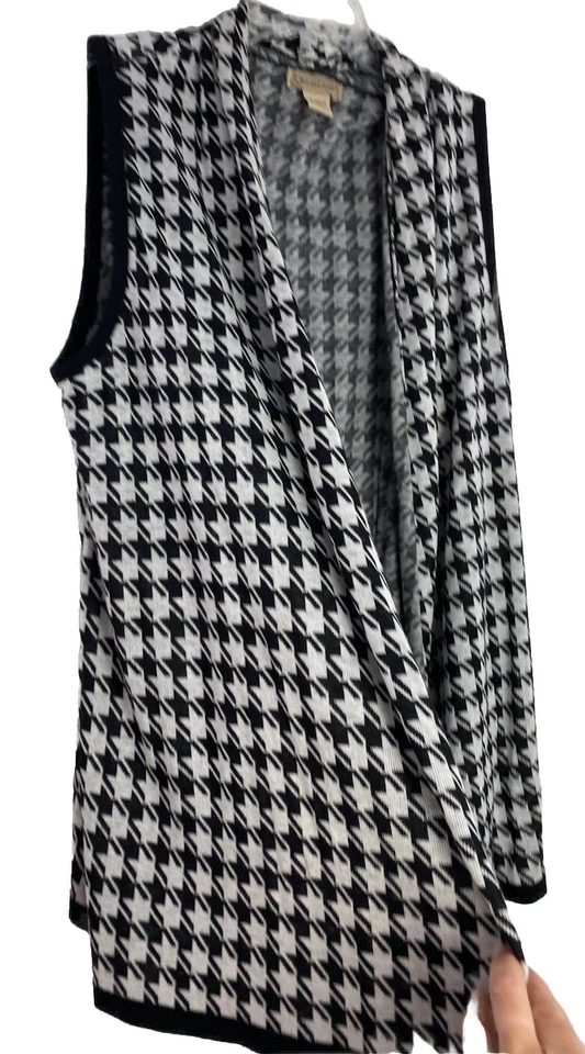 Suéter cárdigan abierto sin mangas Art and Soul para mujer negro blanco espiga XL Foto 3 de 4