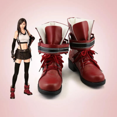 Final Fantasy VII Remake Tifa Lockhart Cosplay Shoes Game FF7 Red Leather Boots