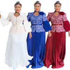 Elegant Lace Abaya Women Muslim Ruffle Print Robe Fashion Africa Wedding Party