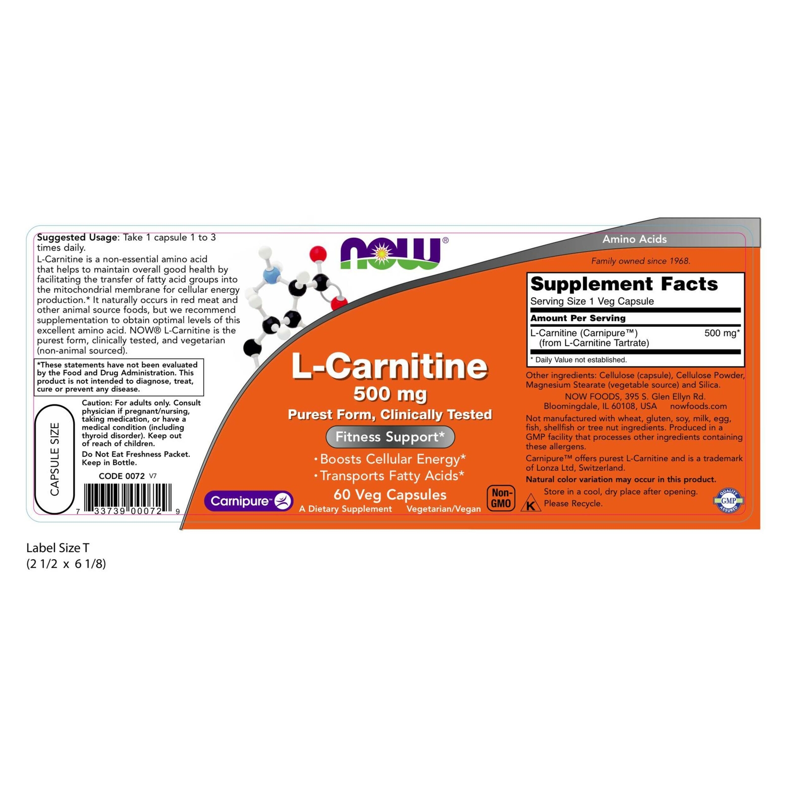 Carnipure LCarnitine Tartrate 500mg 60 Veg Capsules Energy Focus