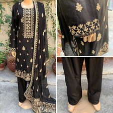 Pakistani Black Straight Shirt 3-PCS Lawn Suit w/ FancyThreadwork ,X-Large