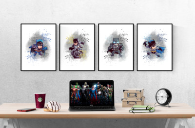 Batman Dark Knight Splash Farbe 4er Set Drucke Bilder Wandbilder Poster