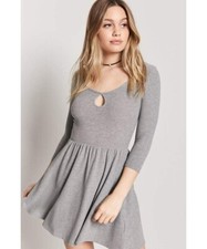 NWT FOREVER 21 Scoop Neck Keyhole Empire Waist Ribbed Fit & Flare Skater Dress S