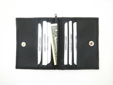 Black Wallet Money ID Credit Card Holder Bifold Genuine Leather Snap Closure.