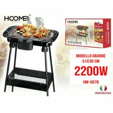 BARBECUE ELETTRICO 2 RIPIANI 2200W GRIGLIA BISTECCHIERA PIASTRA CUCINA 51X30 CM
