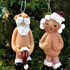 2Pcs Resin Santa Claus Ornament Naked Santa Naughty Funny Christmas Tree Hanger