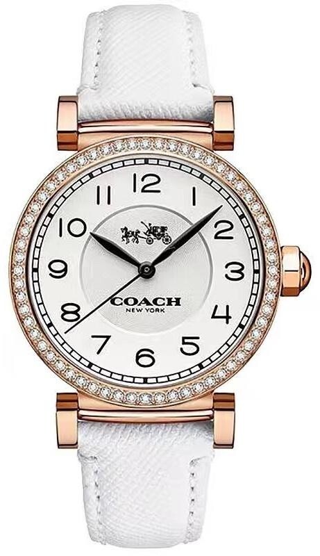 Coach 14502401 Madison White Leather Strap Crystal Rose Gold Case