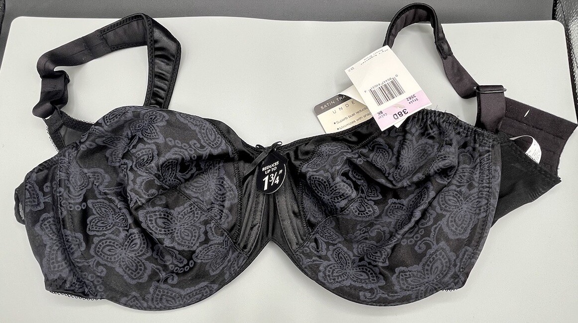 VTG Satin Tracings Minimizer Bali Full Support Underwire 38D Black 3562