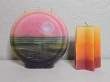 Vintage Multicolored Hippie Candle Lot Of 2 Candles  Sunset + Star