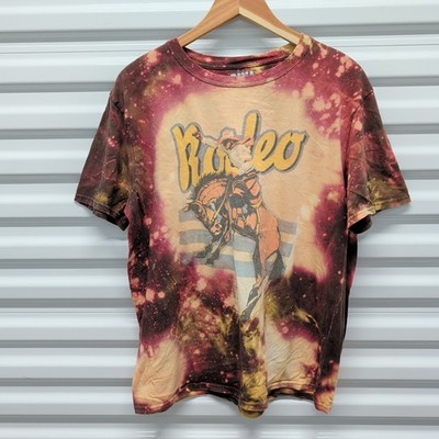 Gina Rodeo T-Shirt Large Mens Brown Acid Wash Bleach Dye Western Graphic Tee