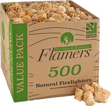 Flamers Natural Wood Wool Firelighters 500 Value Pack – Fire Lighters for Wood B 0.06 per lighter