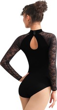 Turtleneck Ballet Leotard for Women Lace Long Sleeve Dance Outfits, Removable...
