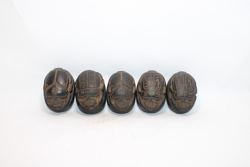 Rare Ancient Egyptian Scarab Beetle Stone Beads Set of 5 Antique Amulets - Picture 4 of 6
