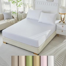 White Twin Fitted Sheet Only with 2 Pillowcases, 1000 Thread Count, 18 Inch D...