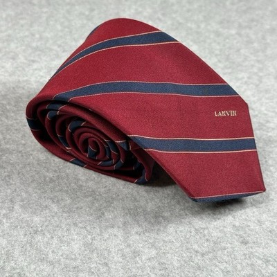 Lanvin Paris Red Silk Tie Navy Stripe Classic Designer Necktie Luxury 57x3in