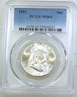 1951 P Franklin Half Dollar PCGS MS64 90% FBL Frosty White New Holder #H314H