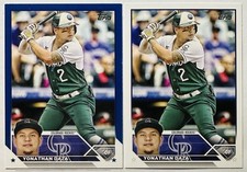LOT of 2 Yonathan Daza Cards - 2023 Topps Base Card + Blue Border Parallel - CO