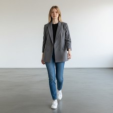 H M Women Charcoal Grey Oversized Double Breasted Blazer Size M