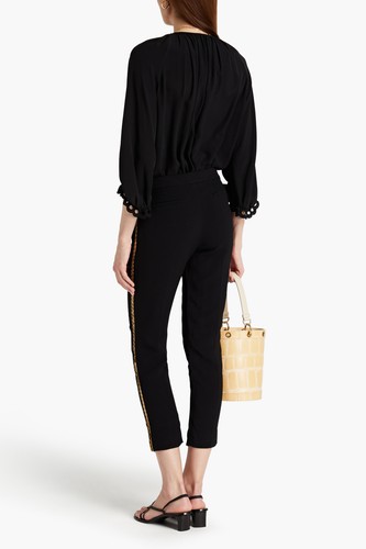 RRP€1000 CHLOE Silk Blouse FR40 US8 UK12 L Black Tie Front Made in Portugal - Picture 2 of 6