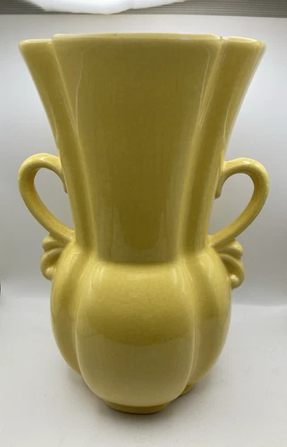 Mid Century McCoy Art Pottery Yellow Vase - Marked RB USA Large Cottagecore