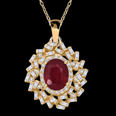 Atemberaubender 18k Gold Vermeil Rubin & Moissanit Heiligenschein Anhänger Halskette