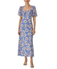 Astr the Label Women's Tie Back Flutter-Sleeve Maxi Dress Blue Pink LARGE