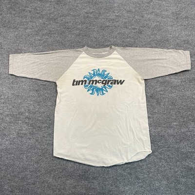 Vintage 2000 Stanley-Desantis Tim-Mcgraw Raglan Shirt Medium 19x25 White Gray