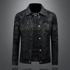 Men Luxury Fashion Trendy Leather Streetwear Long Sleeve Slim Casual Jacket Coat
