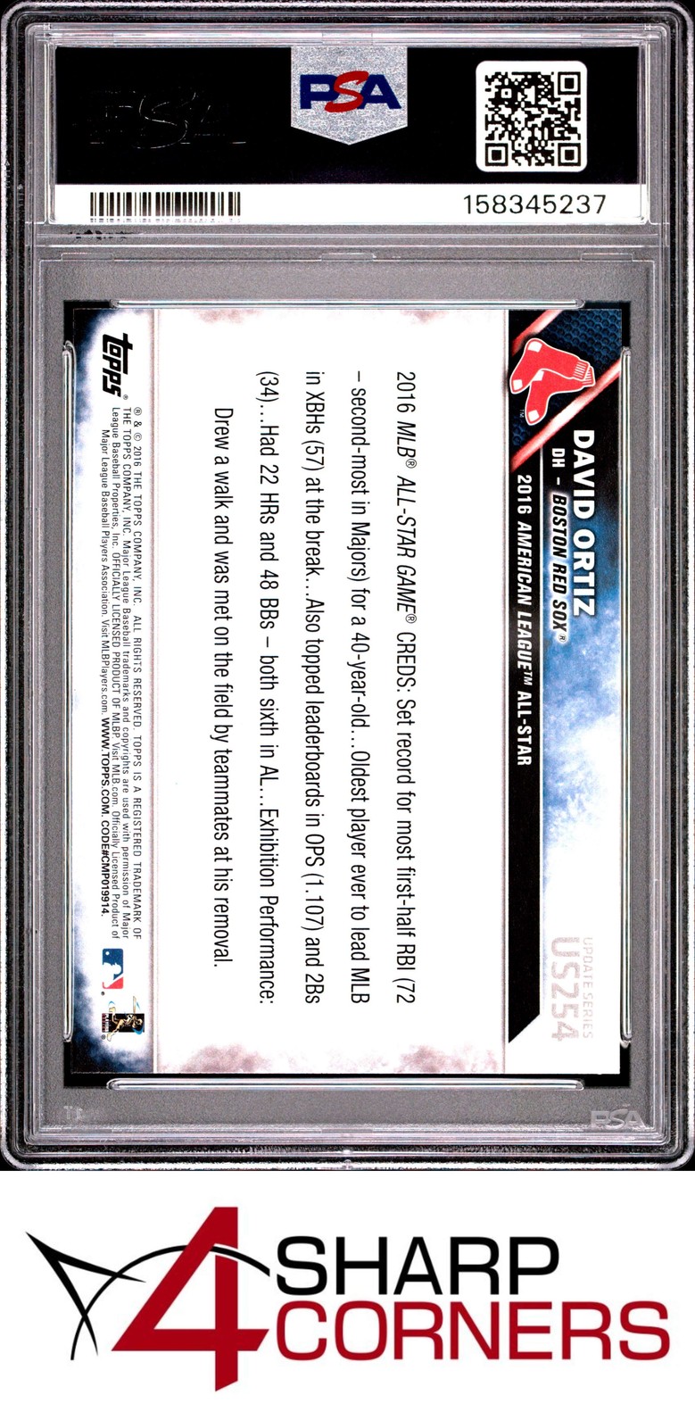 2016 TOPPS UPDATE #US254 DAVID ORTIZ RED SOX HOF RAISING HELMET PSA 10 view 2