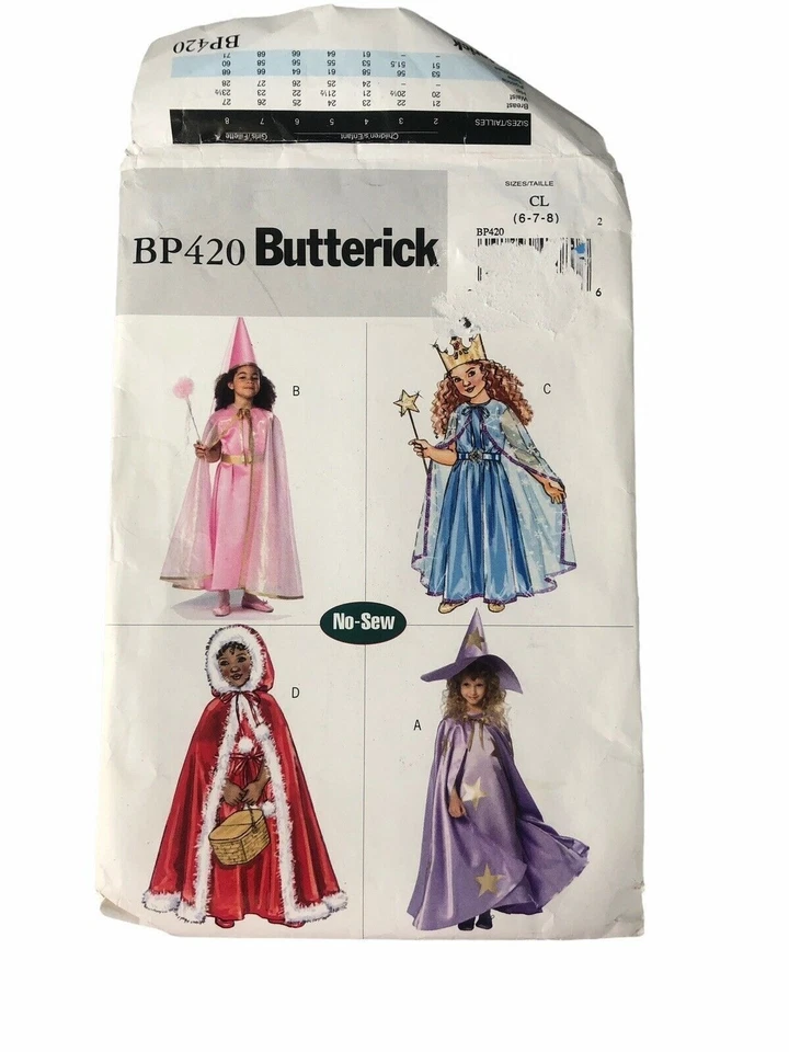 Butterick Girls No-Sew Costume Pattern BP420 Sizes 6-8 Princess Witch Designs - Image 3 of 4