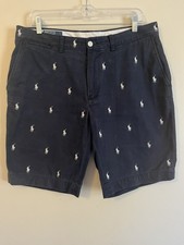 Polo Ralph Lauren All Over Pony Shorts Navy Chino Men  s Size 34 Embroidered