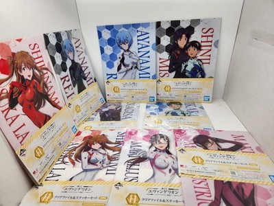 Evangelion Asuka Kaworu Mari Clear file Sticker set lot Of 9 Bandai Ichiban Kuji